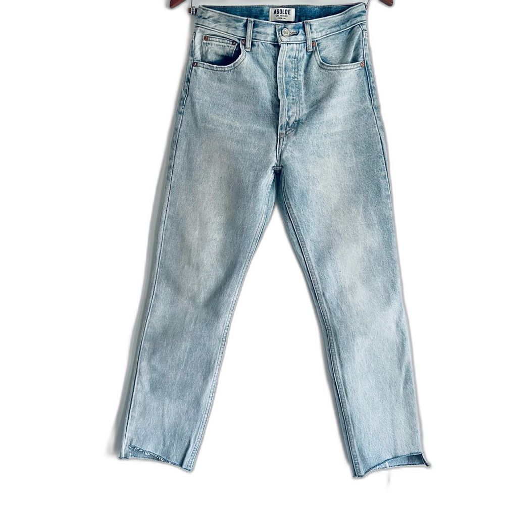 Agolde High Rise Slim Organic Cotton Jeans with Raw Cut Hem Size 26 - Picture 5 of 14